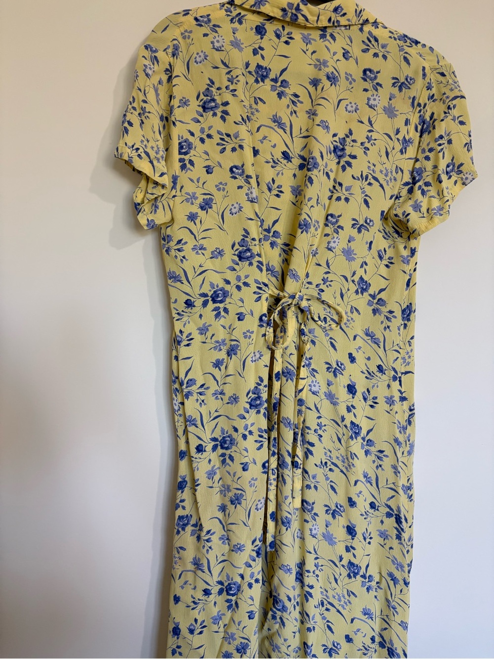 Vintage 90a April Cornell Yellow Maxi Dress with Blue Floral Print - Picture 4 of 13